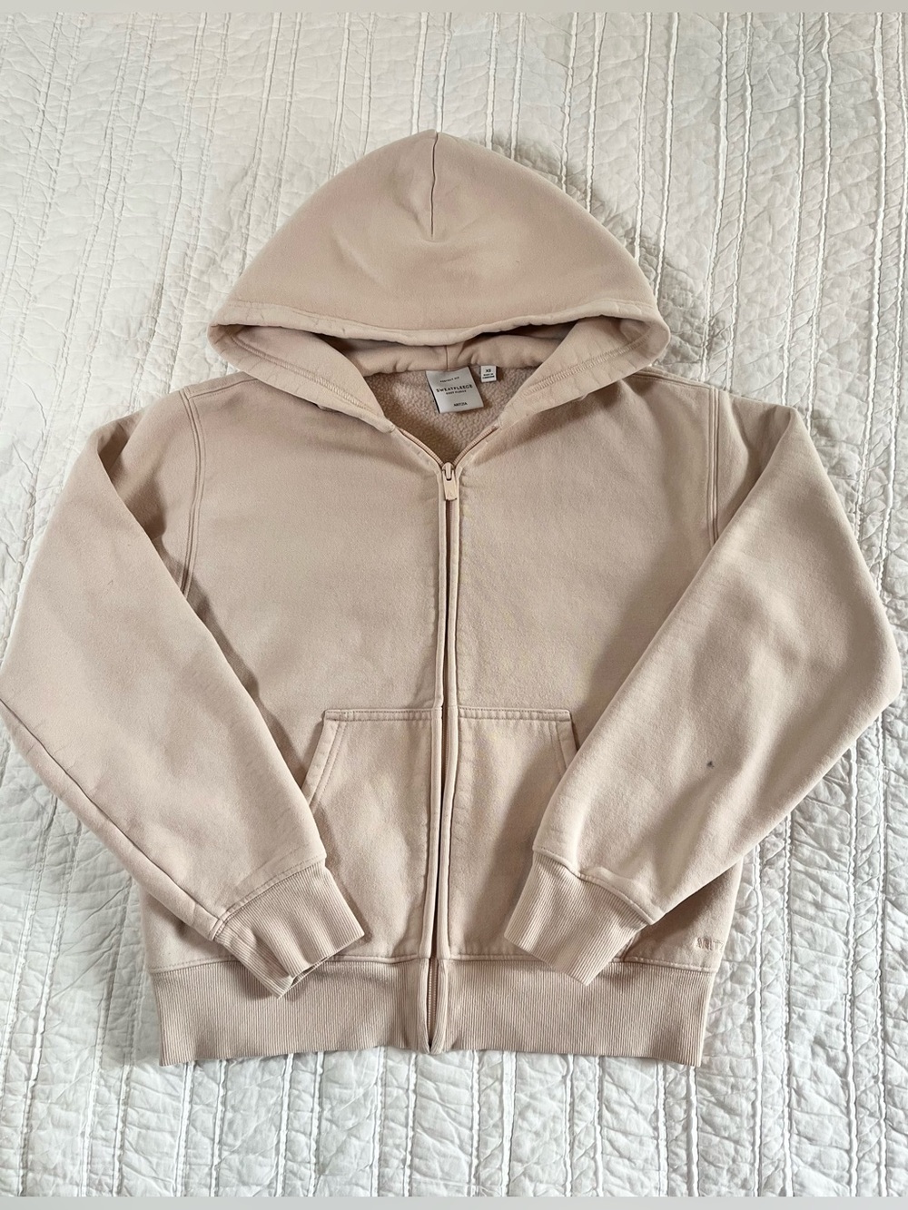Aritzia Cozy Fleece Zip Up Hoodie Blush Pink Beige Perfect Fit - XS